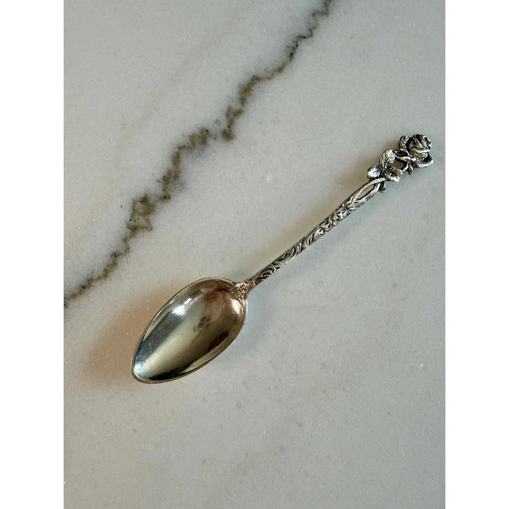 Vintage 800 Silver Hildesheimer Rose Spoon • German Floral Tea Spoon